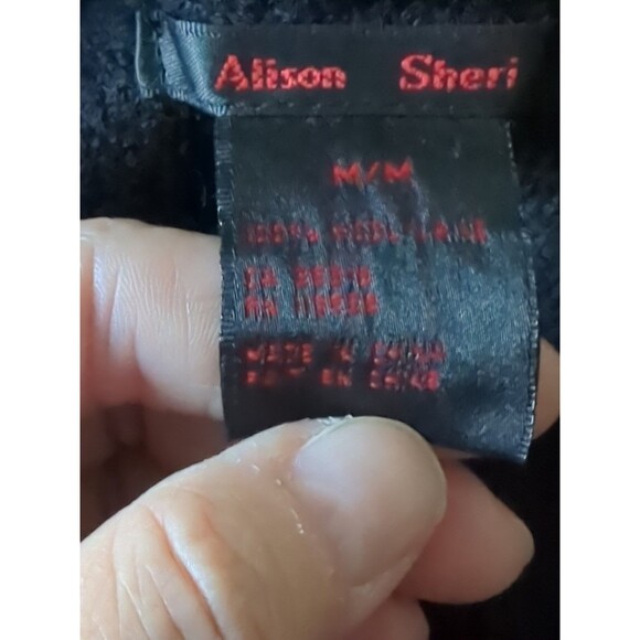 Vintage ALISON SHERI Sz M Black Boiled Wool Witchy Whimsy Goth Boho Cardigan EUC - Picture 11 of 12